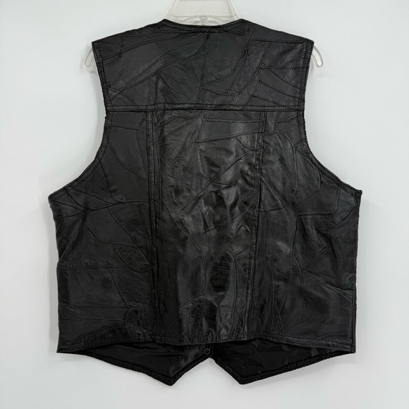 Leather Biker Vest Motorcycle Size XL Black Patchwork Pockets Snap Rebel Ryder - Picture 6 of 7